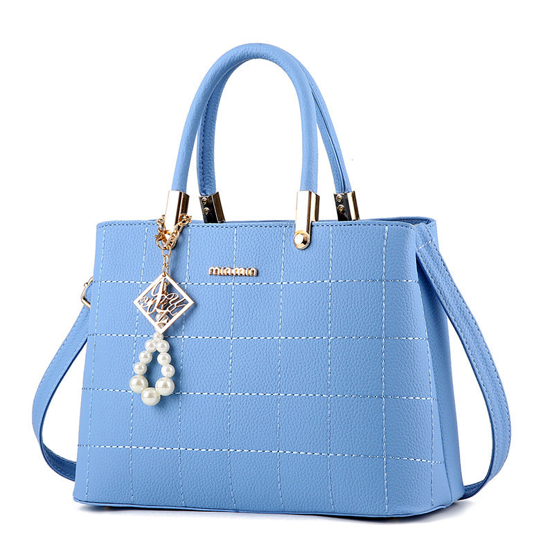 Square Print Leather Hand Bag