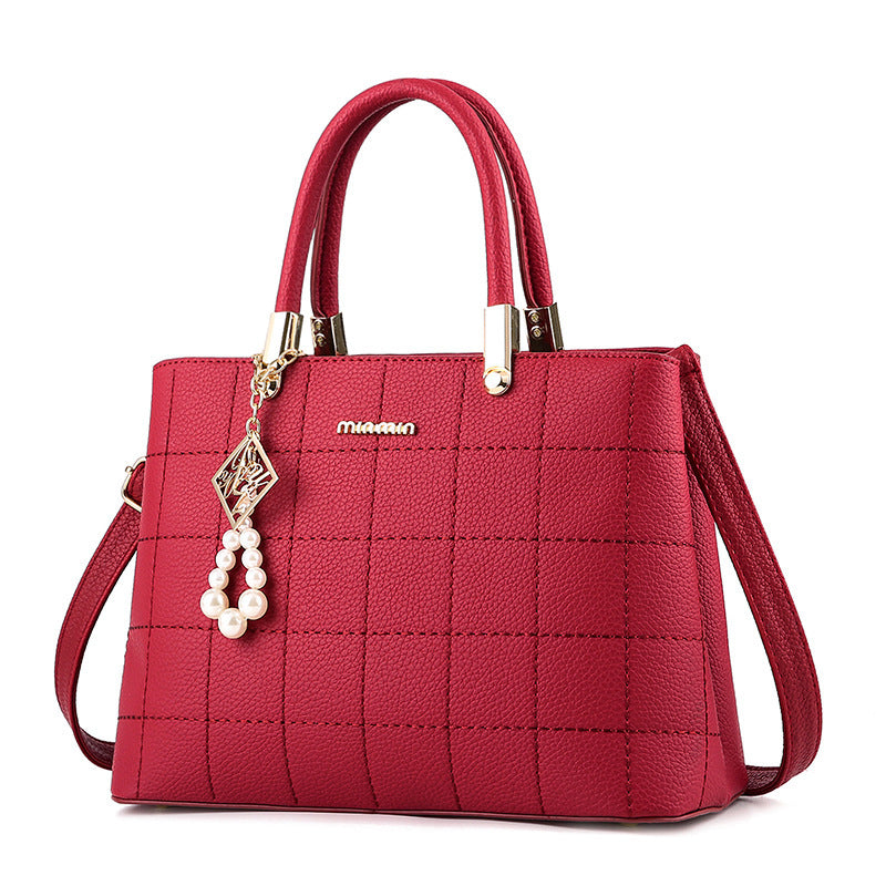 Square Print Leather Hand Bag