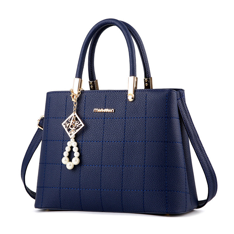Square Print Leather Hand Bag