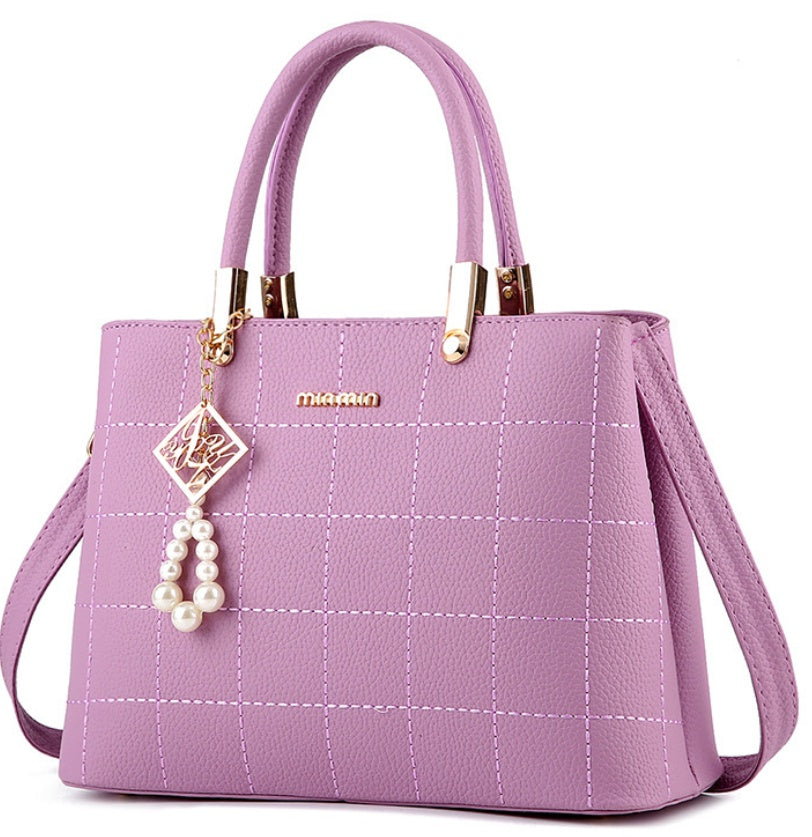 Square Print Leather Hand Bag
