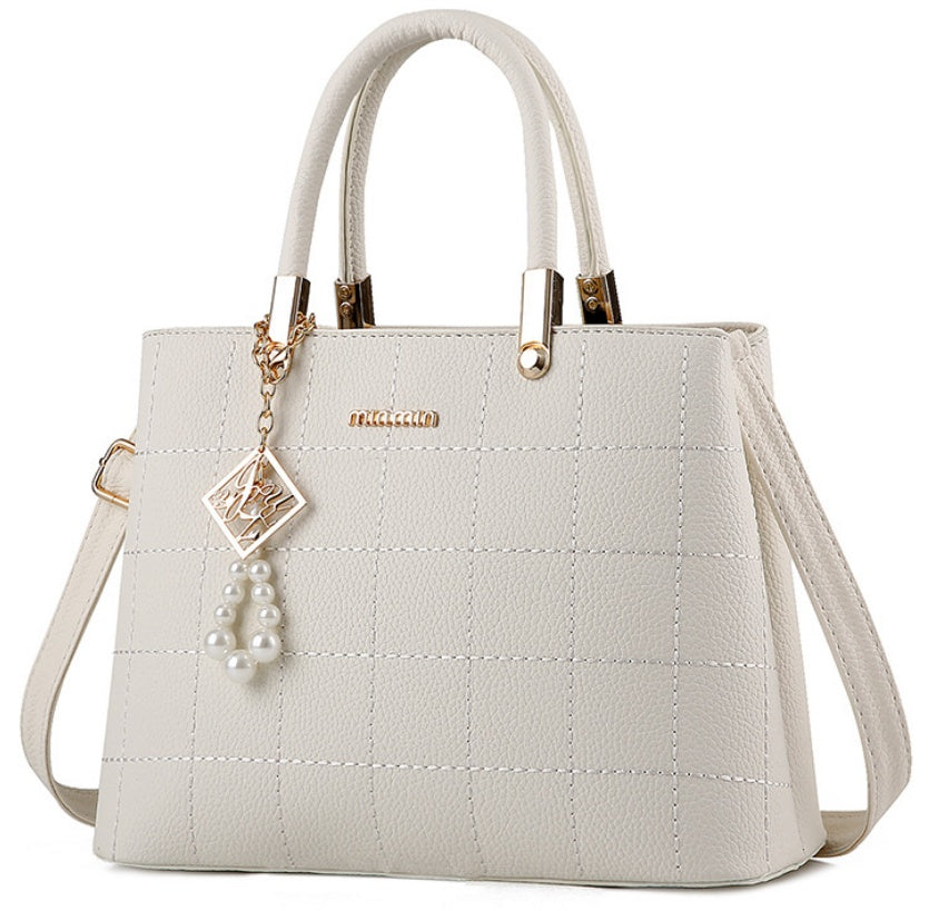 Square Print Leather Hand Bag