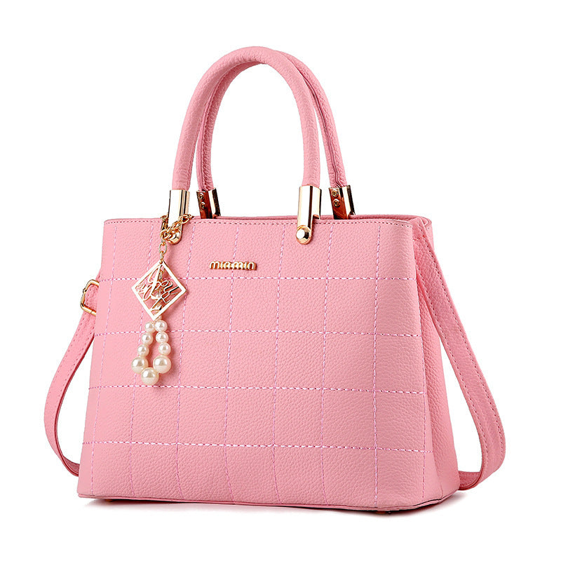 Square Print Leather Hand Bag