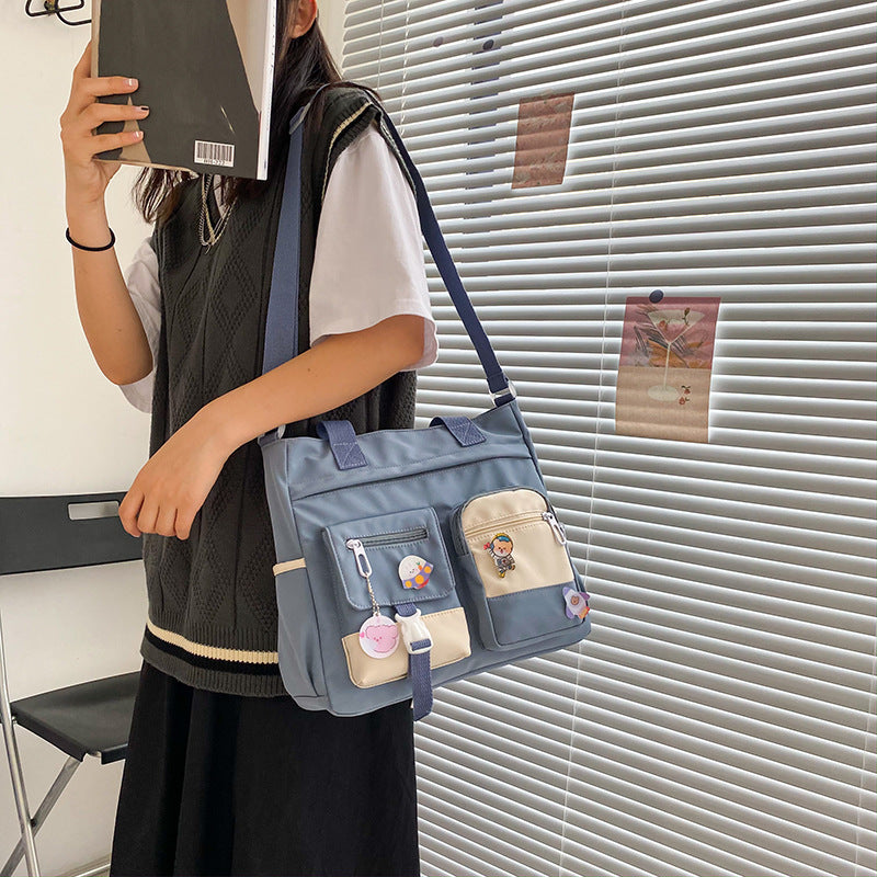 Nylon Canvas Tote Bag with Pockets