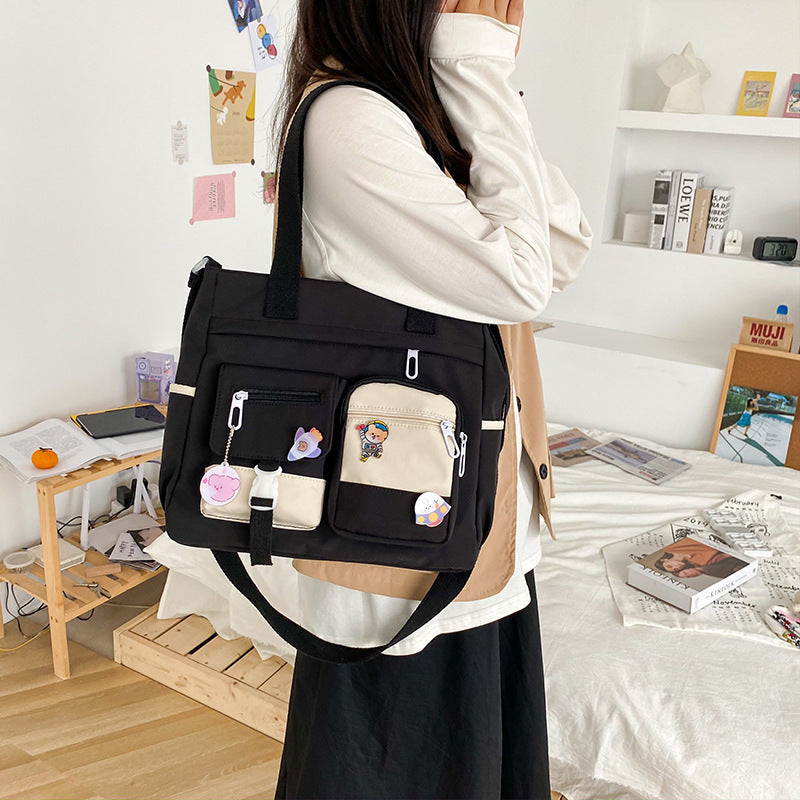 Nylon Canvas Tote Bag with Pockets