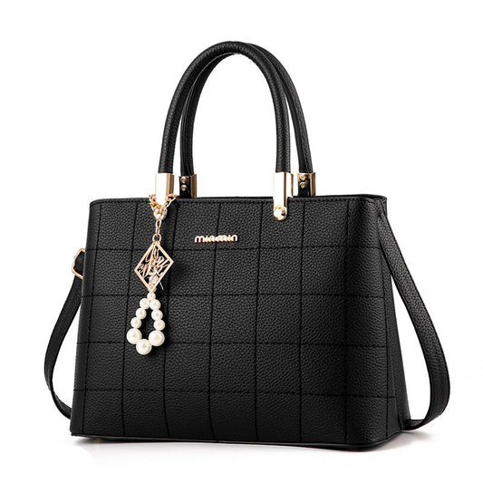 Square Print Leather Hand Bag
