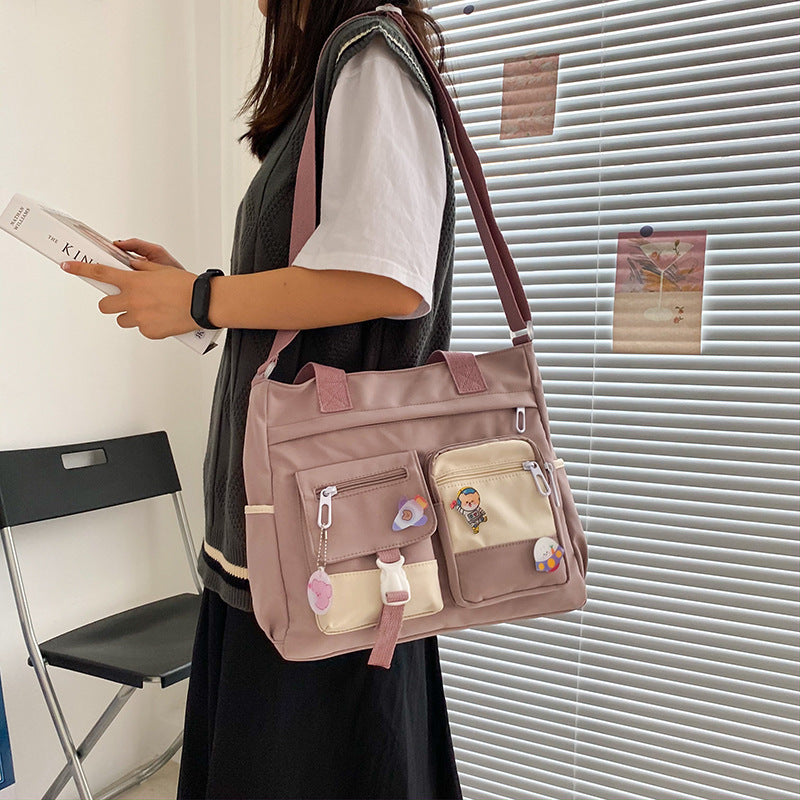 Nylon Canvas Tote Bag with Pockets