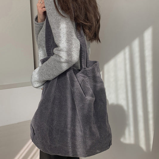 Corduroy Tote Bag with Pocket