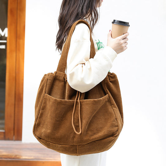 Corduroy Drawstring Shoulder Bag